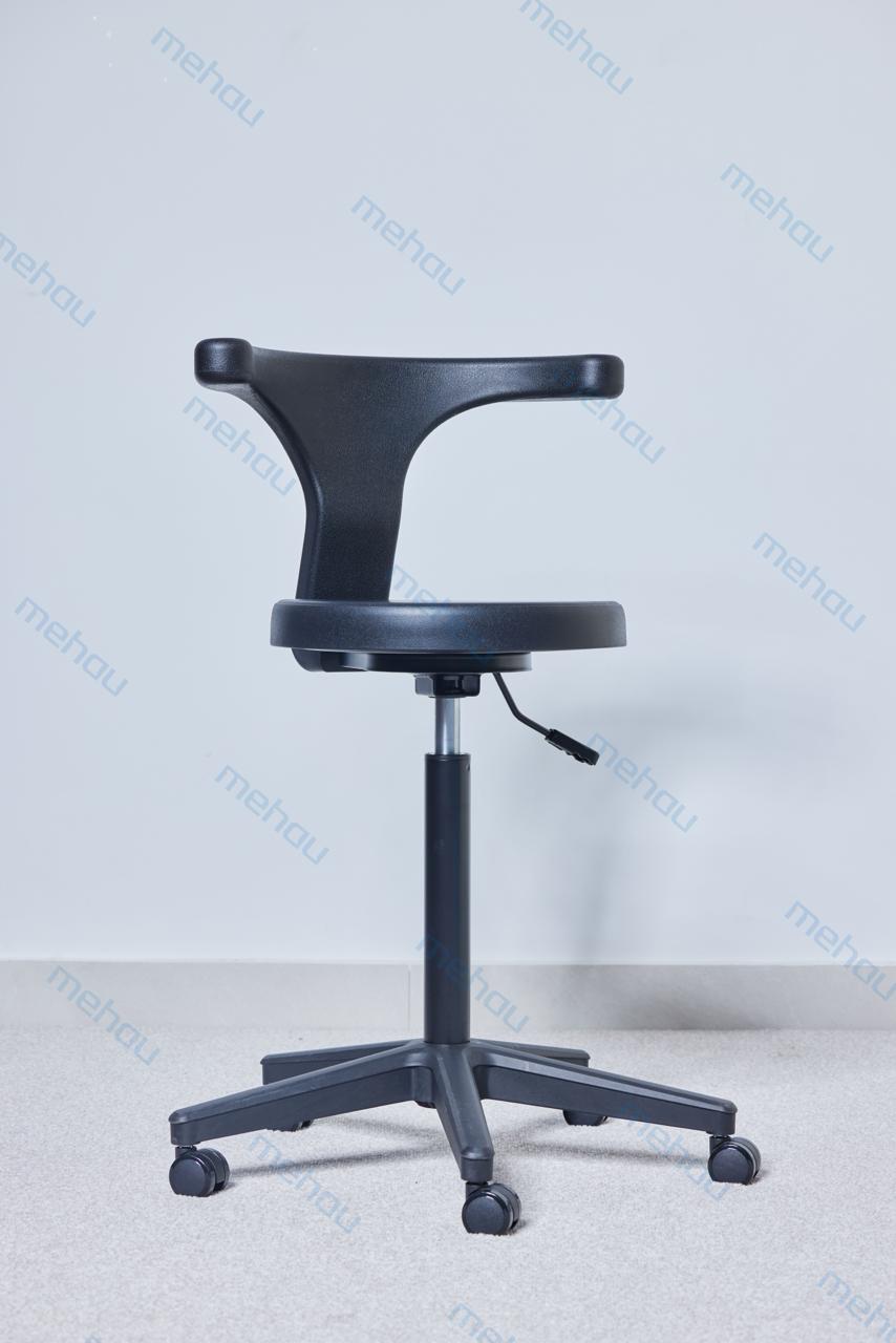 Laboratory chair with backrest, black, upholstered, with backrest, equipped with casters
