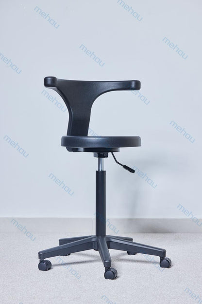 Laboratory chair with backrest, black, upholstered, with backrest, equipped with casters