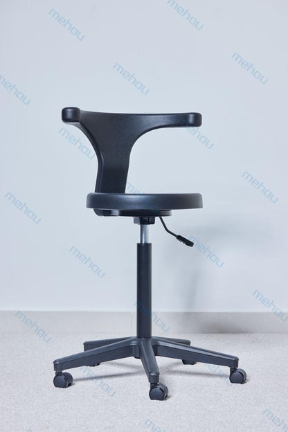 Laboratory chair with backrest, black, upholstered, with backrest, equipped with casters