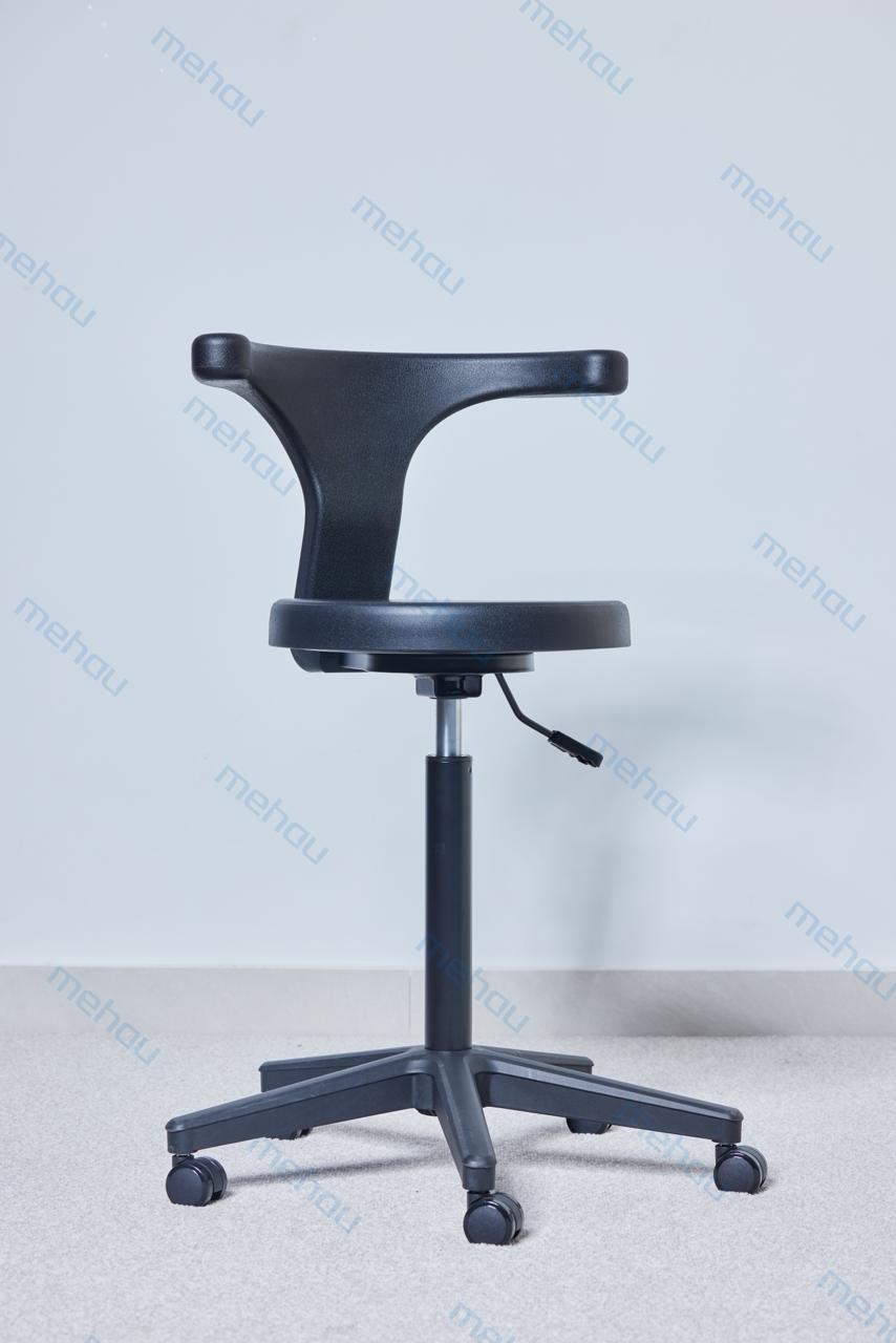 Laboratory chair with backrest, black, upholstered, with backrest, equipped with casters