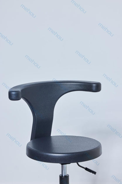 Laboratory chair with backrest, black, upholstered, with backrest, equipped with casters
