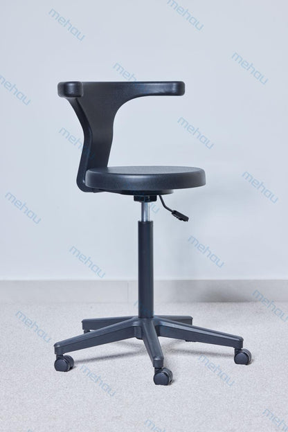 Laboratory chair with backrest, black, upholstered, with backrest, equipped with casters