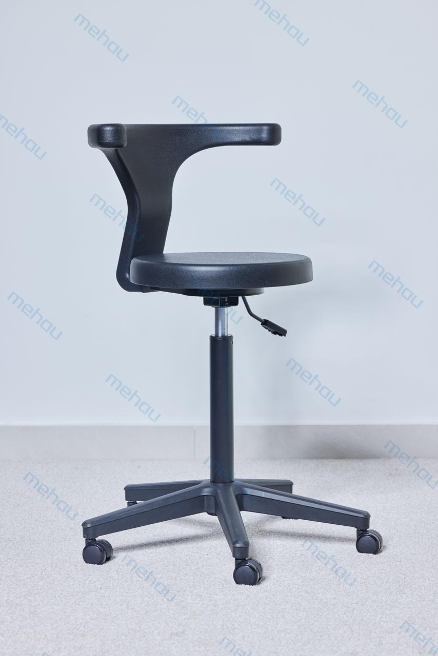 Laboratory chair with backrest, black, upholstered, with backrest, equipped with casters